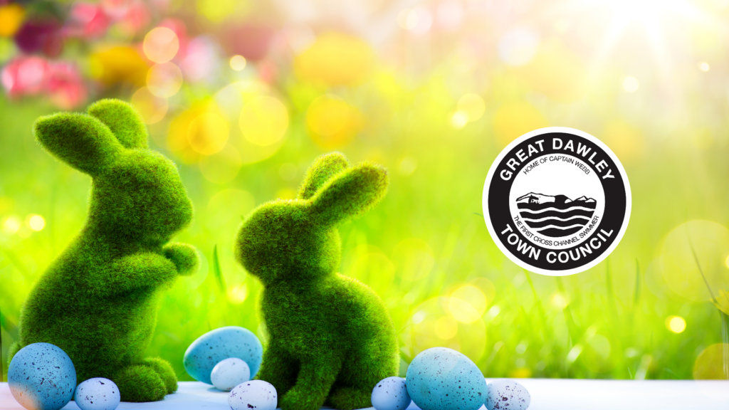 Logo of Great Dawley Town Council with an easter themed background