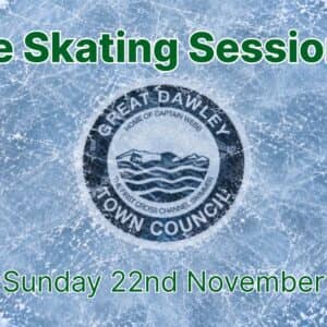 Great Dawley Town Council ice skating sessions on Sunday 22nd November. Promotional graphic featuring the council logo beneath a blue, scratched ice rink surface.
